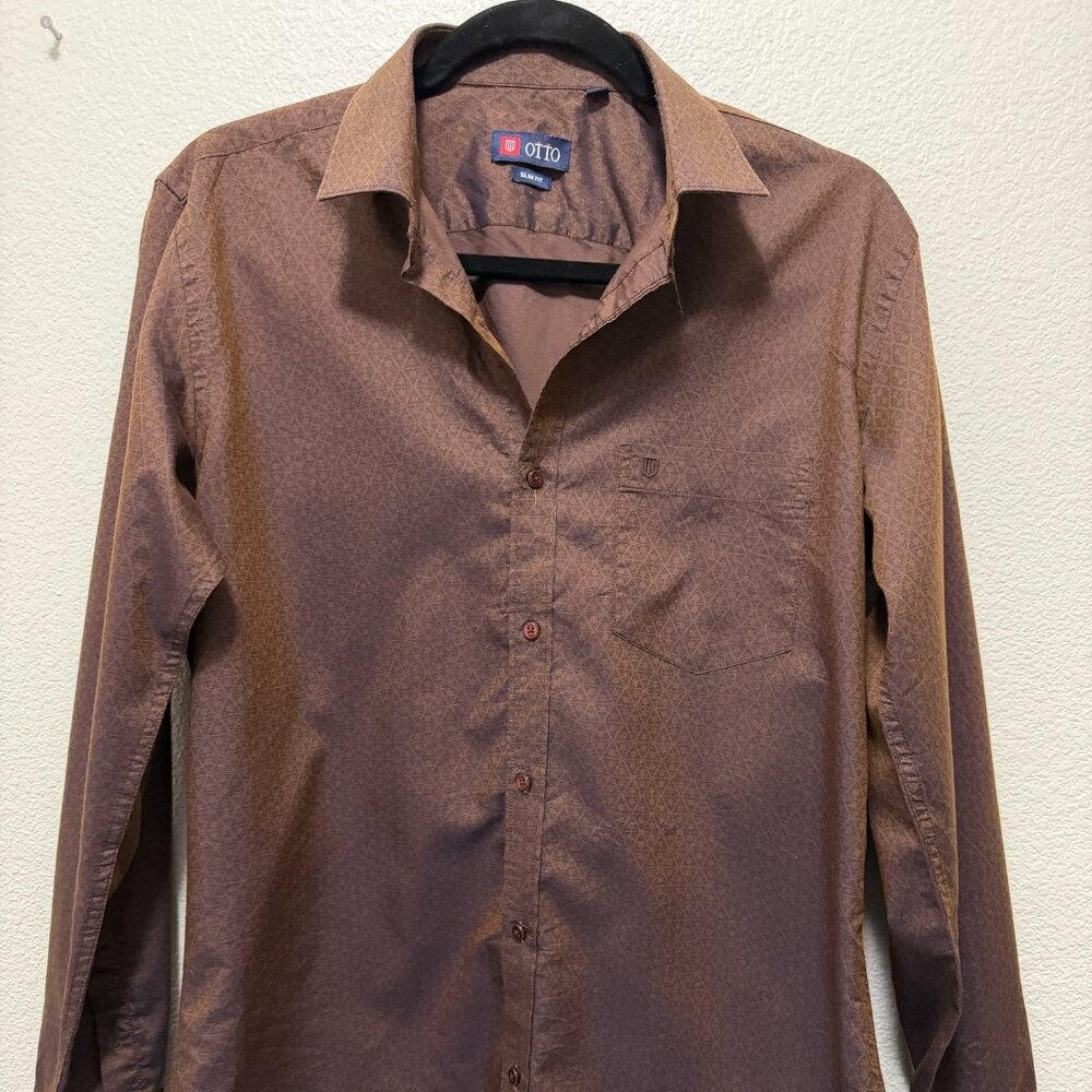 Otto men's dress shirt, brown purple luster, button down, Medium (38")